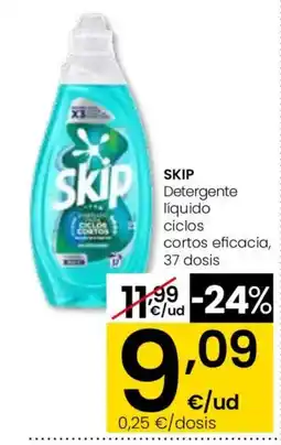 Eroski SKIP Detergente líquido ciclos cortos eficacia, 37 dosis oferta