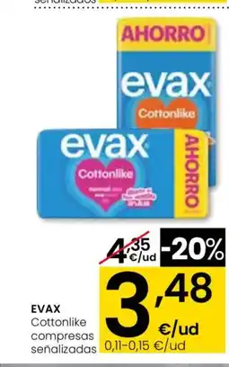 Eroski EVAX Cottonlike compresas señalizados oferta
