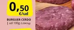 Supermercados MAS Burger cerdo oferta