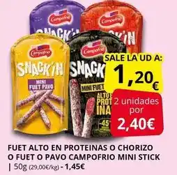 Supermercados MAS Campofrío - fuet alto en proteinas o chorizo o fuet o pavo oferta