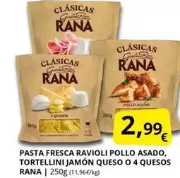 Supermercados MAS Rana - pasta fresca ravioli pollo asado, tortellini jamon queso o 4 quesos oferta
