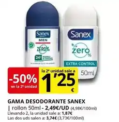 Supermercados MAS Sanex - gama desodorante oferta