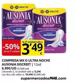 Supermercados MAS Ausonia - compresa mx o ultra noche oferta