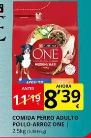 Supermercados MAS Purina - comida perro adulto pollo-arroz one oferta