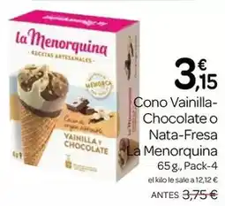 Supermercados El Jamón La menorquina - cono vainilla- chocolate o nata-fresa menorquina oferta