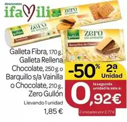 Supermercados El Jamón Gullón - galleta fibra, galleta rellena chocolate, barquillo s/a vainilla o chocolate oferta