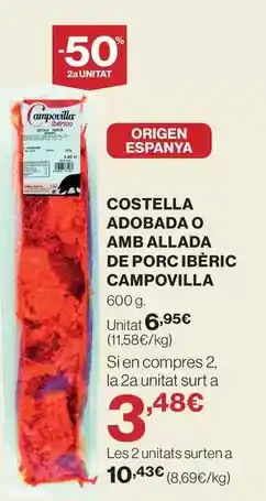 Hipercor Campomayor - costella adobada o amb allada de porci iberic oferta