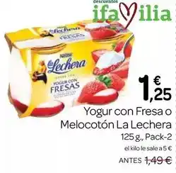 Supermercados El Jamón La lechera - yogur con fresa o melocoton oferta