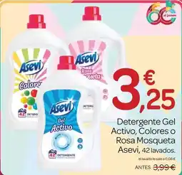 Supermercados El Jamón Asevi - detergente gel activo, colores o rosa mosqueta oferta