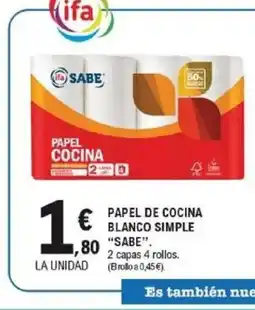 E.Leclerc SABE Papel de cocina blanco simple oferta