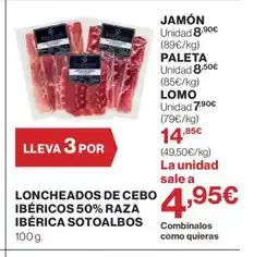 El Corte Inglés SOTOALBOS Loncheados de cebo ibéricos 50% raza ibérica oferta
