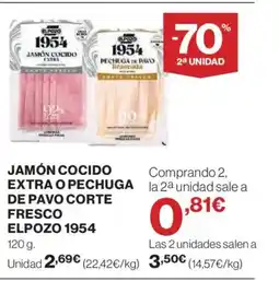 El Corte Inglés ELPOZO 1954 Jamón cocido extra o pechuga de pavo corte fresco oferta