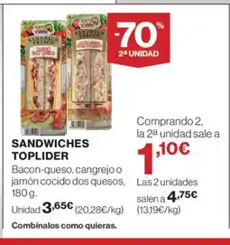El Corte Inglés TOPLIDER Sandwiches oferta