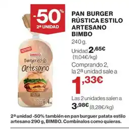 El Corte Inglés BIMBO Pan burger rústica estilo artesano oferta