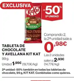 El Corte Inglés KITKA Tableta de chocolate y avellana oferta
