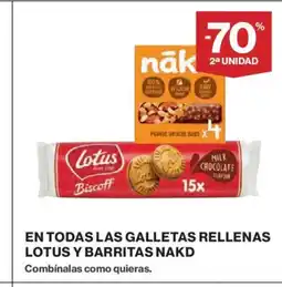 El Corte Inglés En todas las galletas rellenas lotus y barritas nakd oferta