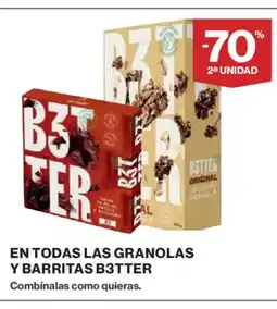 El Corte Inglés B3TTER En todas las granolas y barritas oferta