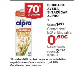 El Corte Inglés ALPRO Bebida de avena sin azúcar oferta