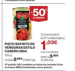 El Corte Inglés HIDA Pisto sofrito de verduras estilo casero oferta