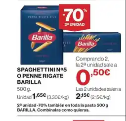 El Corte Inglés BARILLA Spaghettini nº5 o penne rigate oferta
