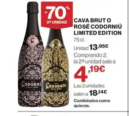 El Corte Inglés Cava brut o rosé codorniú limited edition oferta