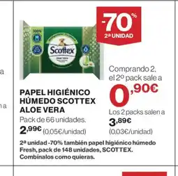 El Corte Inglés Papel higiénico húmedo scottex aloe vera oferta