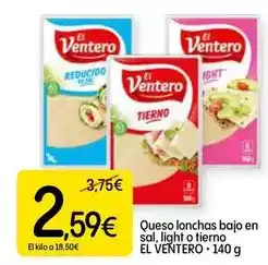 Dialprix El ventero - queso lonchas bajo en sal, light o tierno oferta