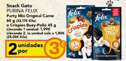 Gadis PURINA FELIX Snack Gato Party Mix Original Carne o Crispies Buey-Pollo oferta