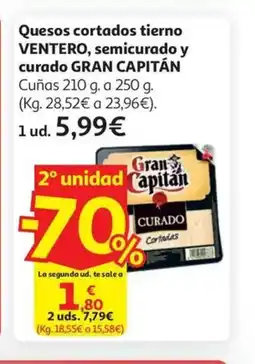 Alcampo VENTERO,GRAN CAPITÁN Quesos cortados tierno, semicurado y curado oferta