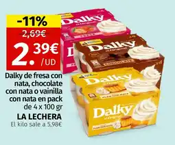 Maskom Supermercados LA LECHERA Dalky de fresa con nata, chocolate con nata o vainilla con nata en pack oferta