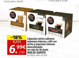Maskom Supermercados DOLCE GUSTO Cápsulas varios sabores: espresso intenso, café con leche o espresso intenso descafeinado oferta
