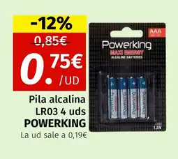 Maskom Supermercados POWERKING Pila alcalina LR03 4 uds oferta