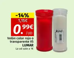 Maskom Supermercados LUMAR Velón color rojo o transparente V5 oferta