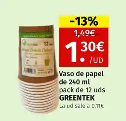Maskom Supermercados GREENTEK Vaso de papel de 240 ml pack de 12 uds oferta