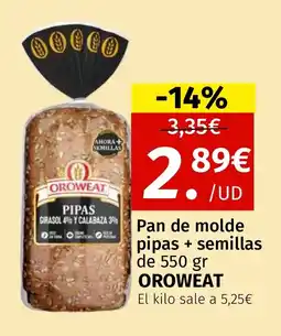 Maskom Supermercados OROWEAT Pan de molde pipas + semillas oferta