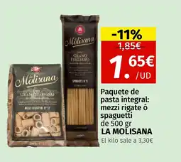 Maskom Supermercados LA MOLISANA Paquete de pasta integral: mezzi rigate ó spaguetti oferta