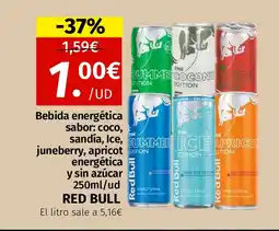 Maskom Supermercados RED BULL Bebida energética sabor: coco, sandía, Ice, juneberry, apricot energética y sin azúcar oferta