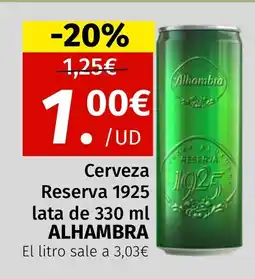 Maskom Supermercados ALHAMBRA Cerveza Reserva 1925 lata oferta