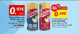 Maskom Supermercados LA CASERA Tinto verano con limón con o sin alcohol oferta