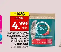 Maskom Supermercados PURINA ONE Croquetas de gato esterilizado sabor buey o salmón oferta