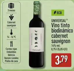 ALDI UNIVERSAL Vino tinto biodinámico cabernet sauvignon oferta