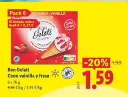 Lidl BON GELATI Cono vainilla y fresa oferta