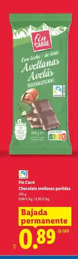 Lidl FIN CARRÉ Chocolate avellanas partidas oferta