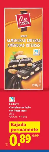 Lidl FIN CARRÉ Chocolate con leche con frutos secos oferta