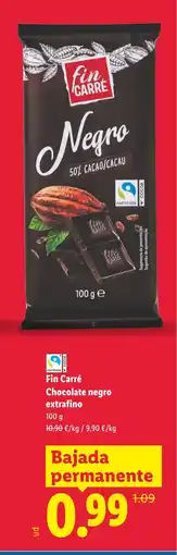Lidl FIN CARRÉ Chocolate negro extrafino oferta