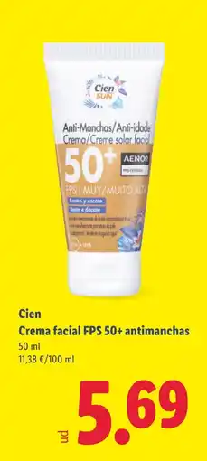 Lidl CIEN Crema facial FPS 50+ antimanchas oferta