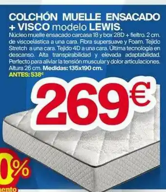 Tifón Hipermueble Colchón Muelle Ensacado + Visco Modelo Lewis oferta