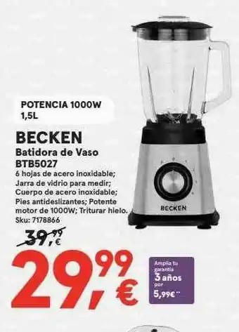 Worten Becken Batidora De Vaso Btb5027 oferta
