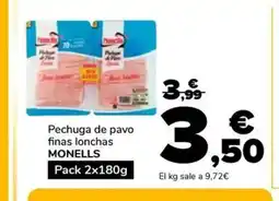 Supeco MONELLS Pechuga de pavo finas lonchas oferta