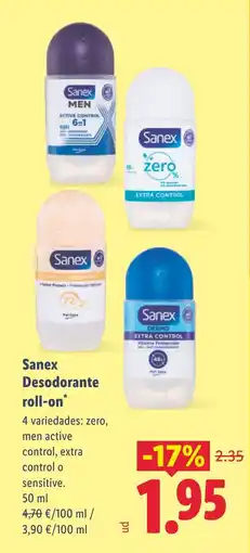 Lidl SANEX Desodorante roll-on oferta
